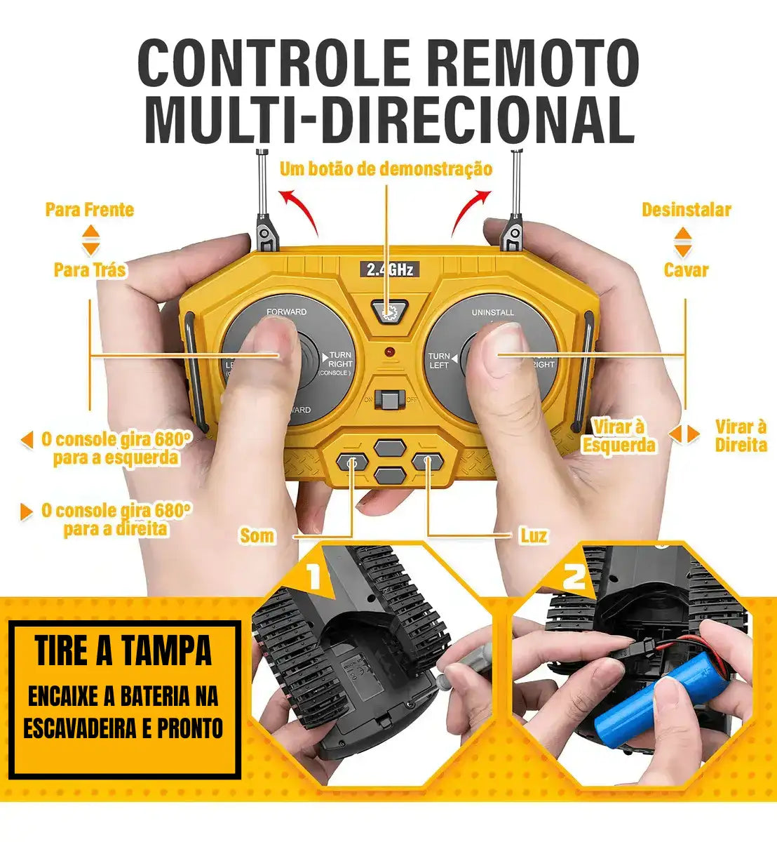 Trator Escavadeira De Controle Remoto Realista RC 11Ch - (FRETE GRÁTIS)