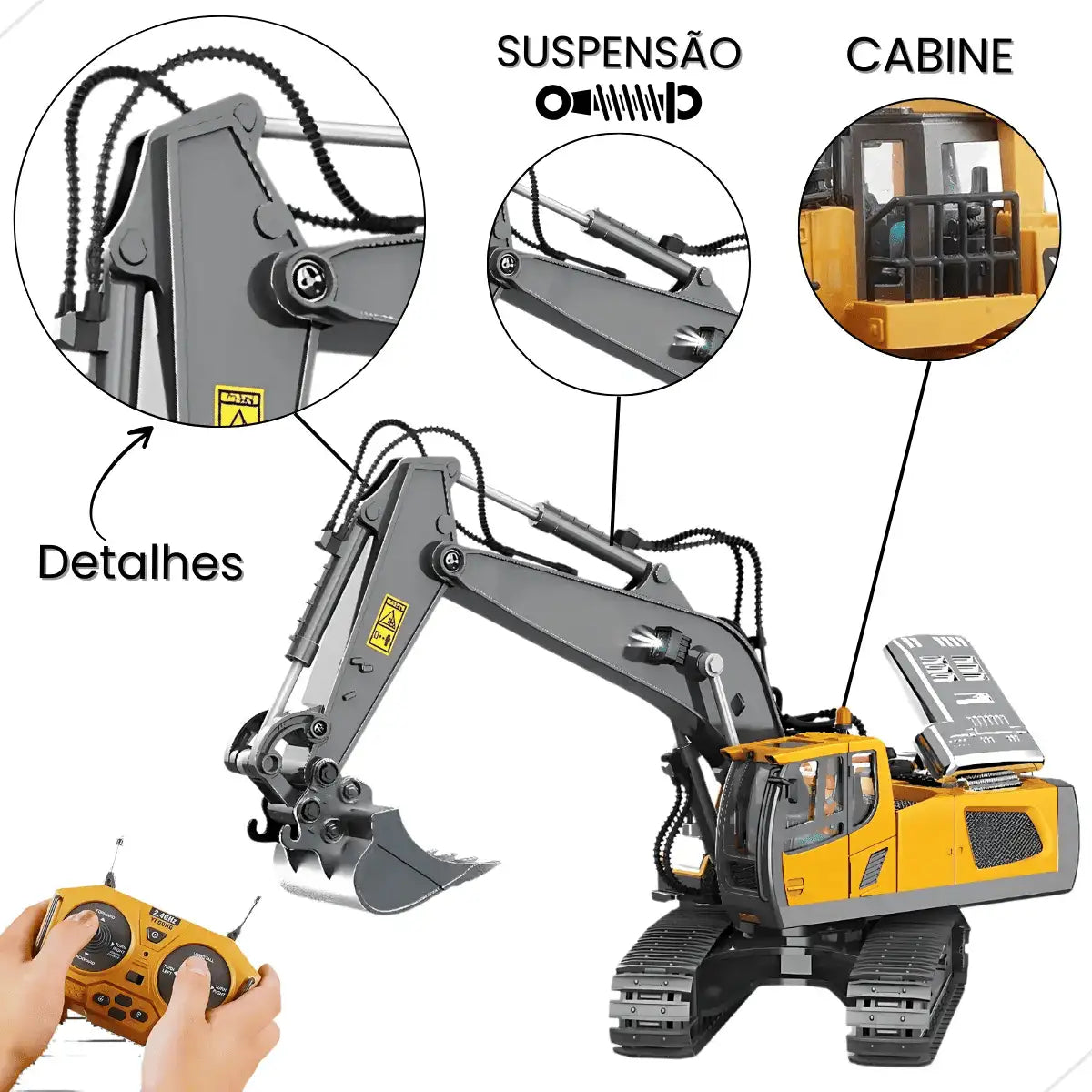 Trator Escavadeira De Controle Remoto Realista RC 11Ch - (FRETE GRÁTIS)