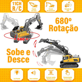 Trator Escavadeira De Controle Remoto Realista RC 11Ch - (FRETE GRÁTIS)