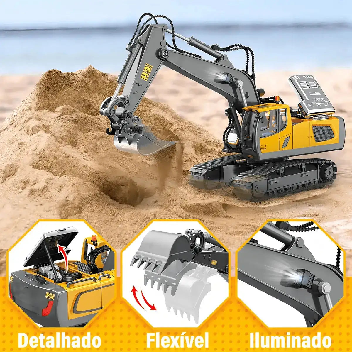 Trator Escavadeira De Controle Remoto Realista RC 11Ch - (FRETE GRÁTIS)