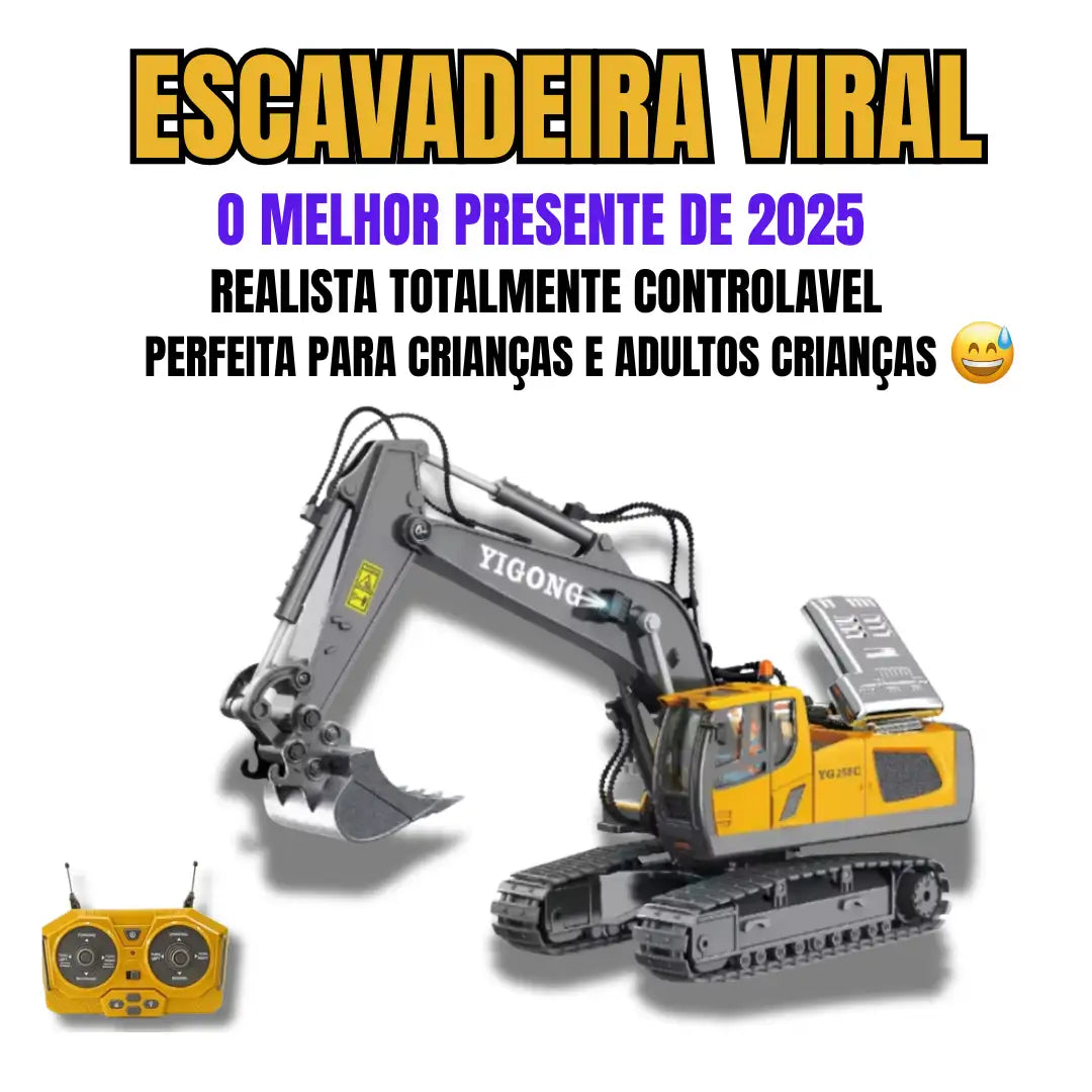 Trator Escavadeira De Controle Remoto Realista RC 11Ch - (FRETE GRÁTIS)